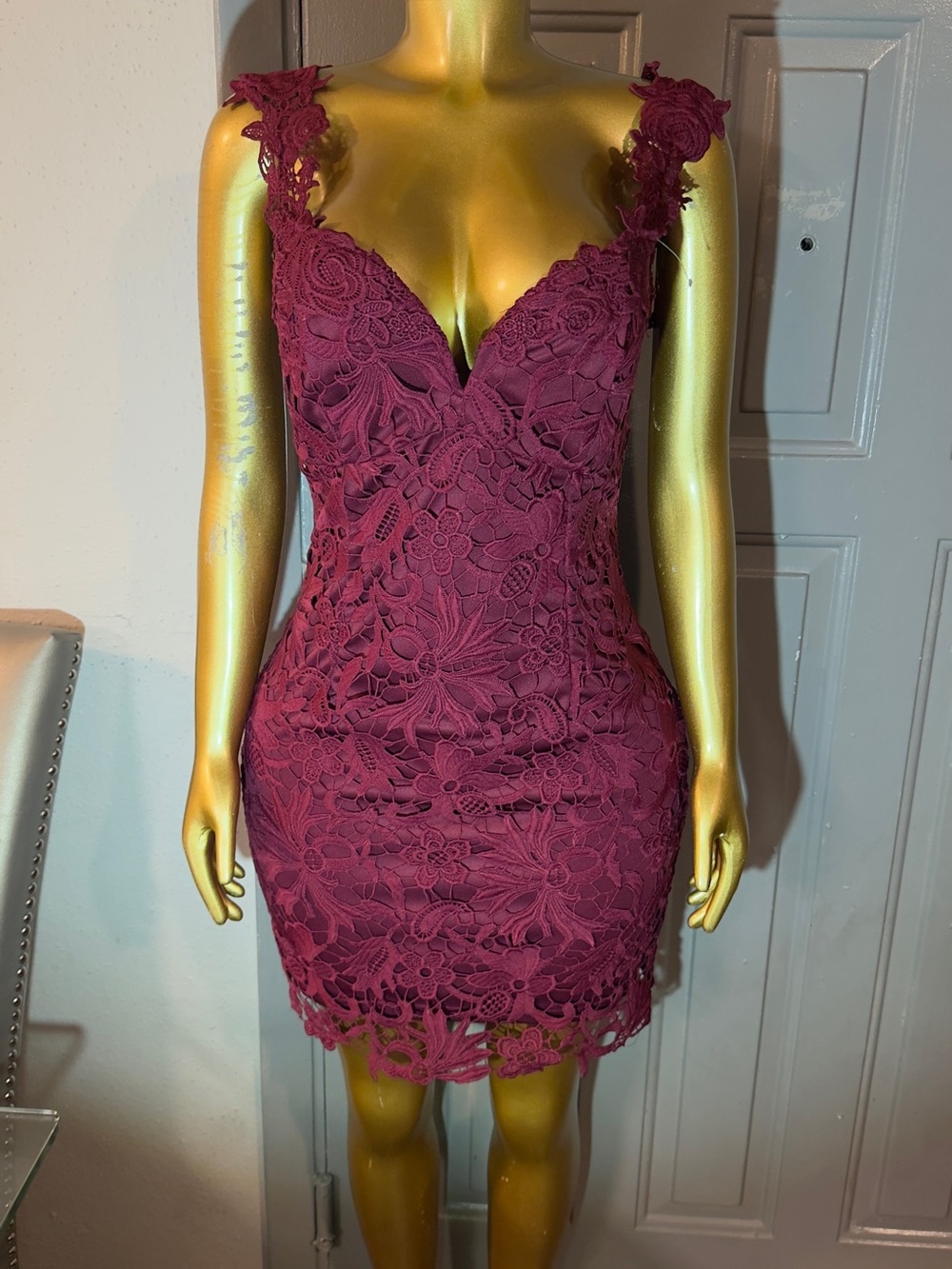 Lulu's Burgundy Lace Sheath Mini Dress